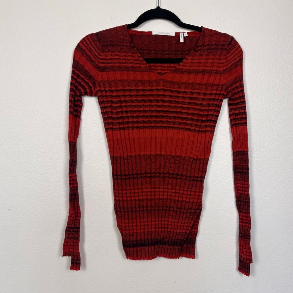 Helmut Lang Red Stripe Fine Gauge Wool Cotton Knit Long Sleeve Small